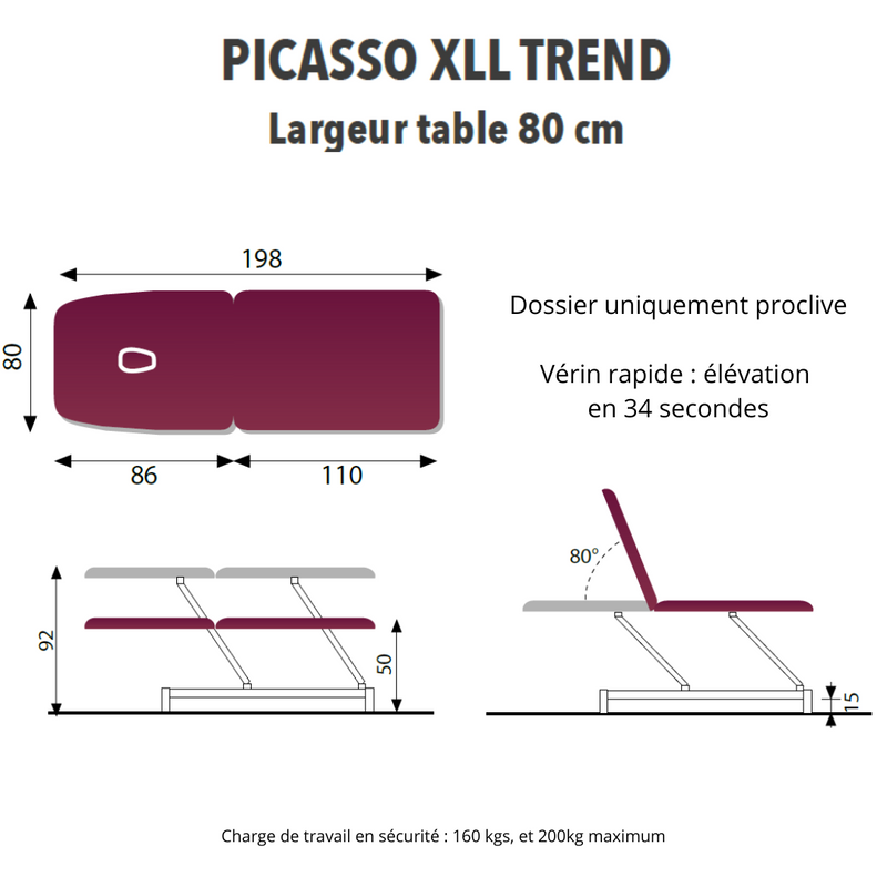 TABLE A HAUTEUR VARIABLE PICASSO TREND XLL