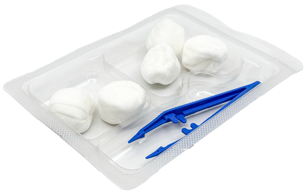Set de pansement avec pince anatomique et boules non tissées - Carton de 5