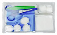 Set de pansement avec pinces, ciseaux et compresses – Carton de 5 sets