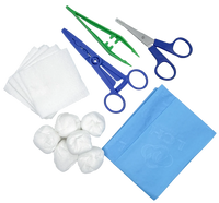 Set de pansement avec pinces, ciseaux et compresses – Carton de 5 sets