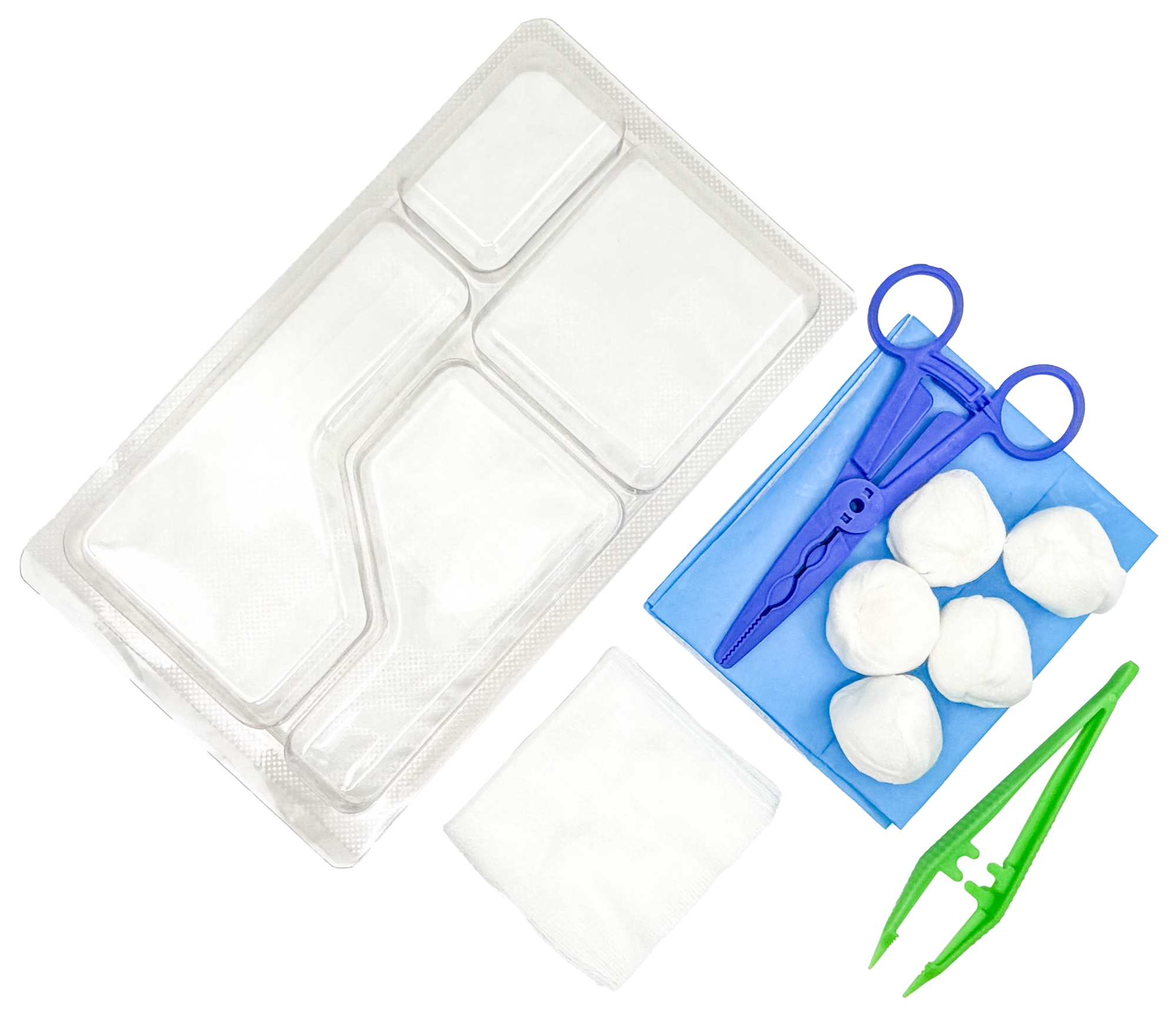 Set de pansement avec 3 pinces, compresses et boules de gaze – Carton de 5 sets