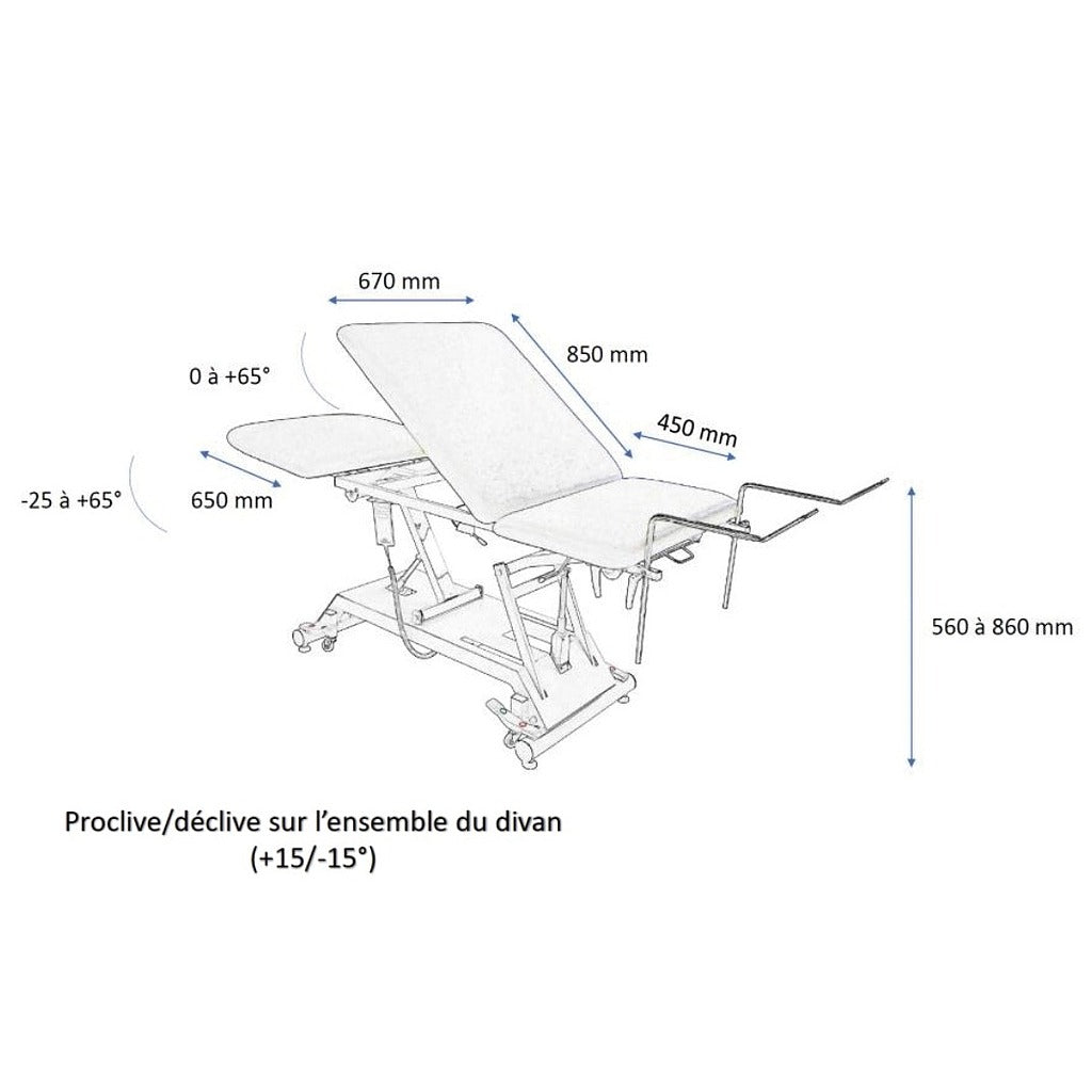 Divan électrique VIMEU 3 plans - Sellerie plate avec largeur 67 ou 80cm