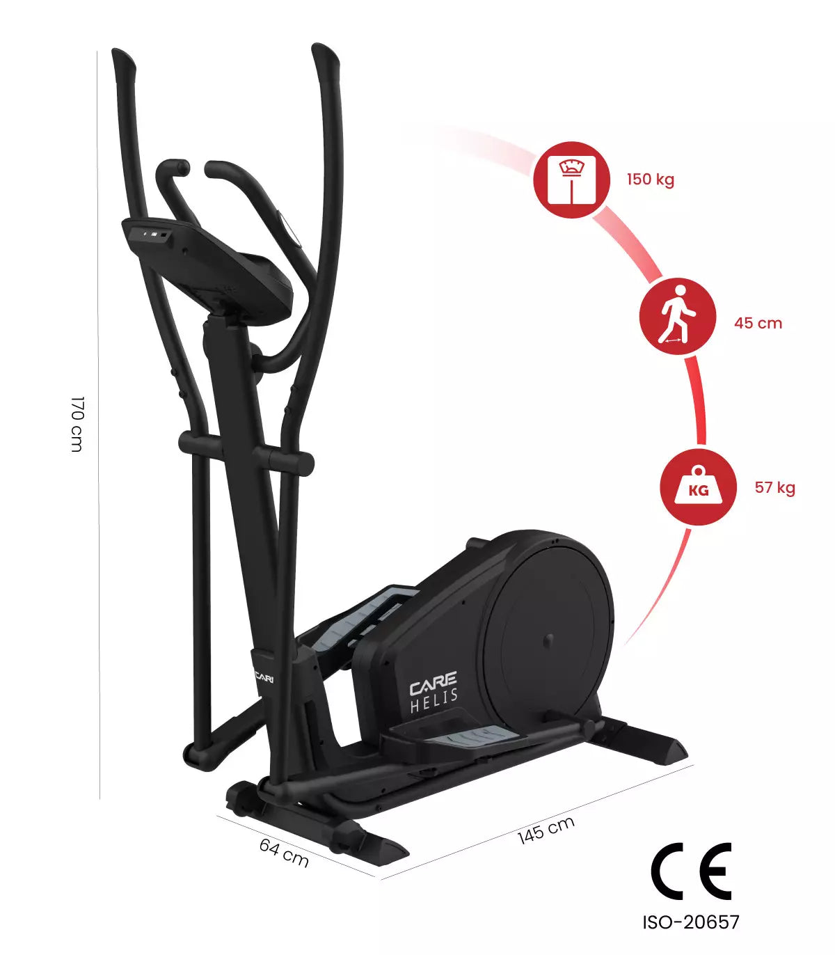 Elliptique CARE HELIS Ergometre Générateur connecté Noir