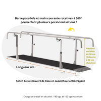 Barre parallèle professionnelle avec socle et main courante rotative - adulte et enfant - 4 m