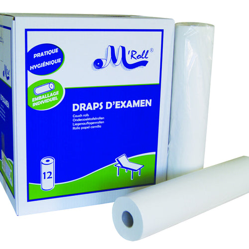 Drap d'examen ouaté lisse 50x35 cm M'Roll - Carton de 12 rouleaux