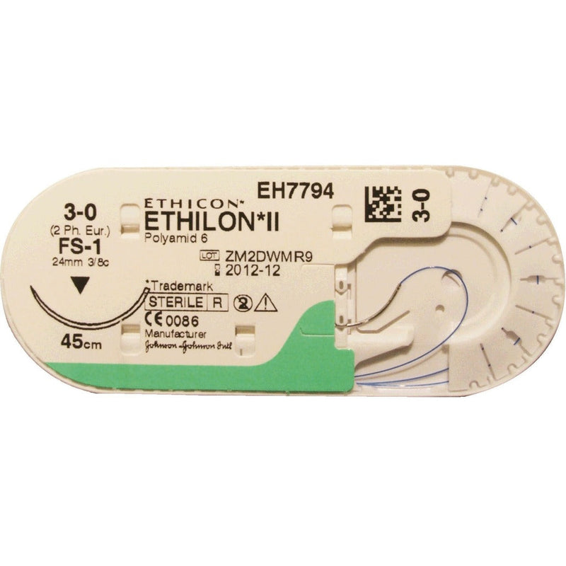 Sutures Ethilon - Ethicon F3232G - Non résorbables - USP 2/0 fil 90cm Aigu L30 bleu