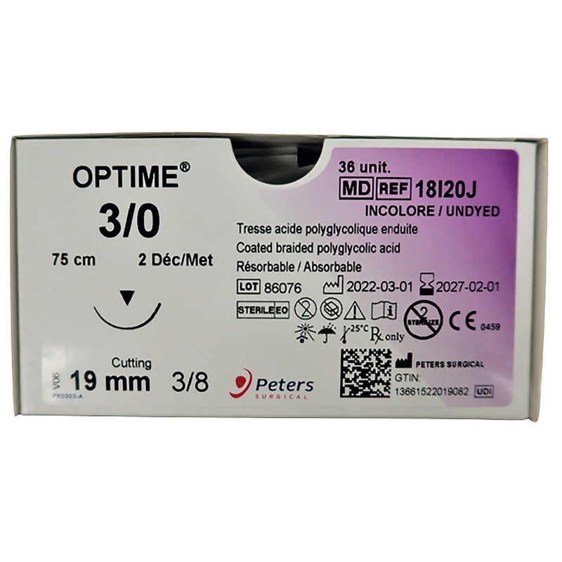 Fils de sutures OPTIME 0 3/8 T 30mm 75cm Boite de 36