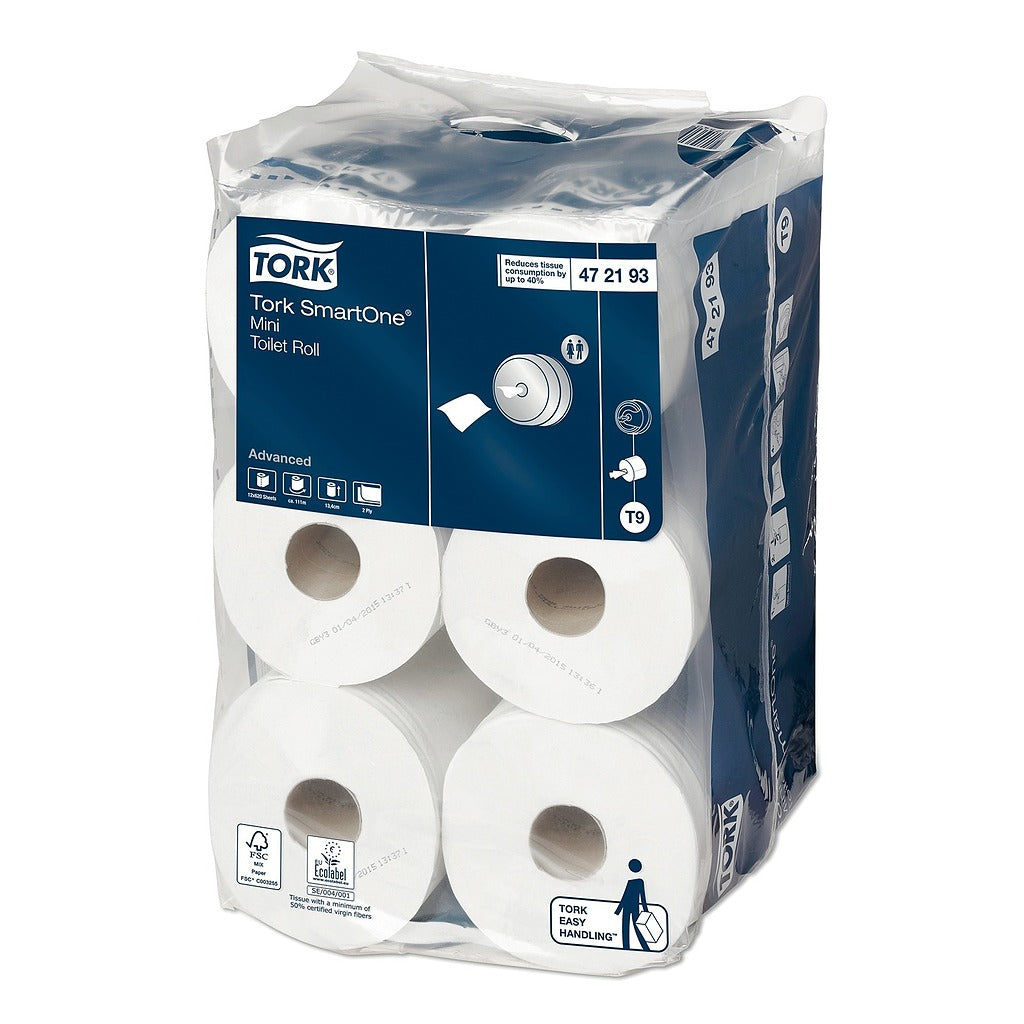 Tork SmartOne Mini Papier Toilette 12 Rouleaux  - T9 - 2plis, 620 feuilles