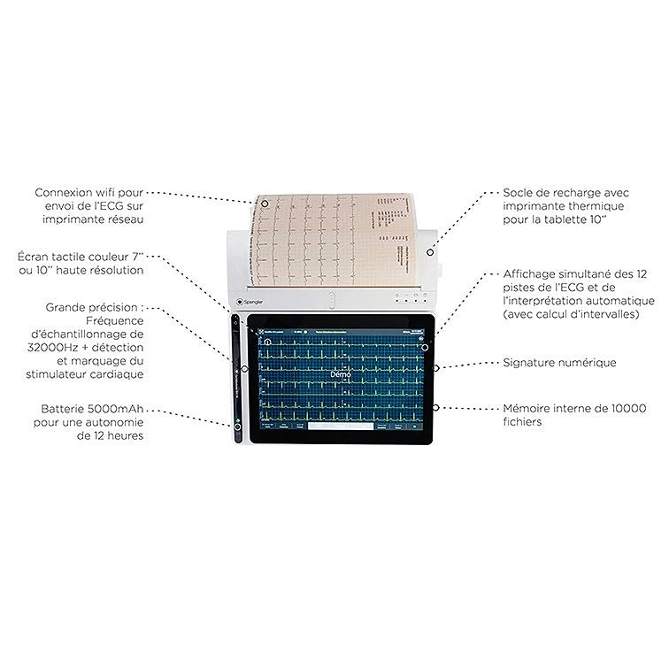 Cardiomate EVI 10'' Tablette ECG SPENGLER (avec base imprimante)