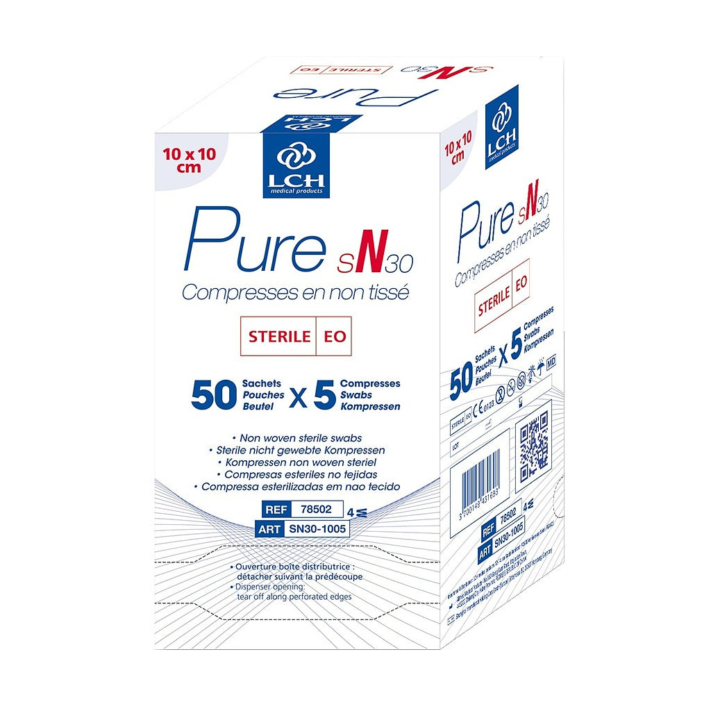 Compresses en non tissés stériles PURE sN30 -  50 sachets de 5 compresses