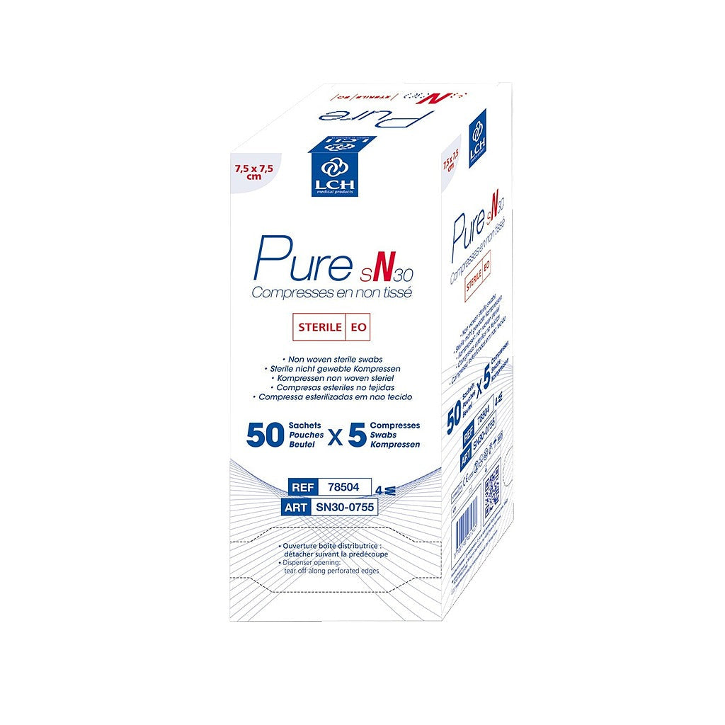 Compresses en non tissés stériles PURE sN30 -  50 sachets de 5 compresses