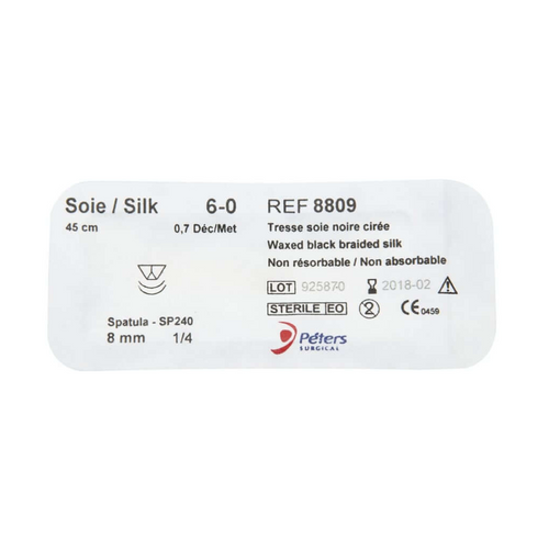 Fil de suture Peters Surgical en soie cirée non résorbable - Boîte de 12 sutures